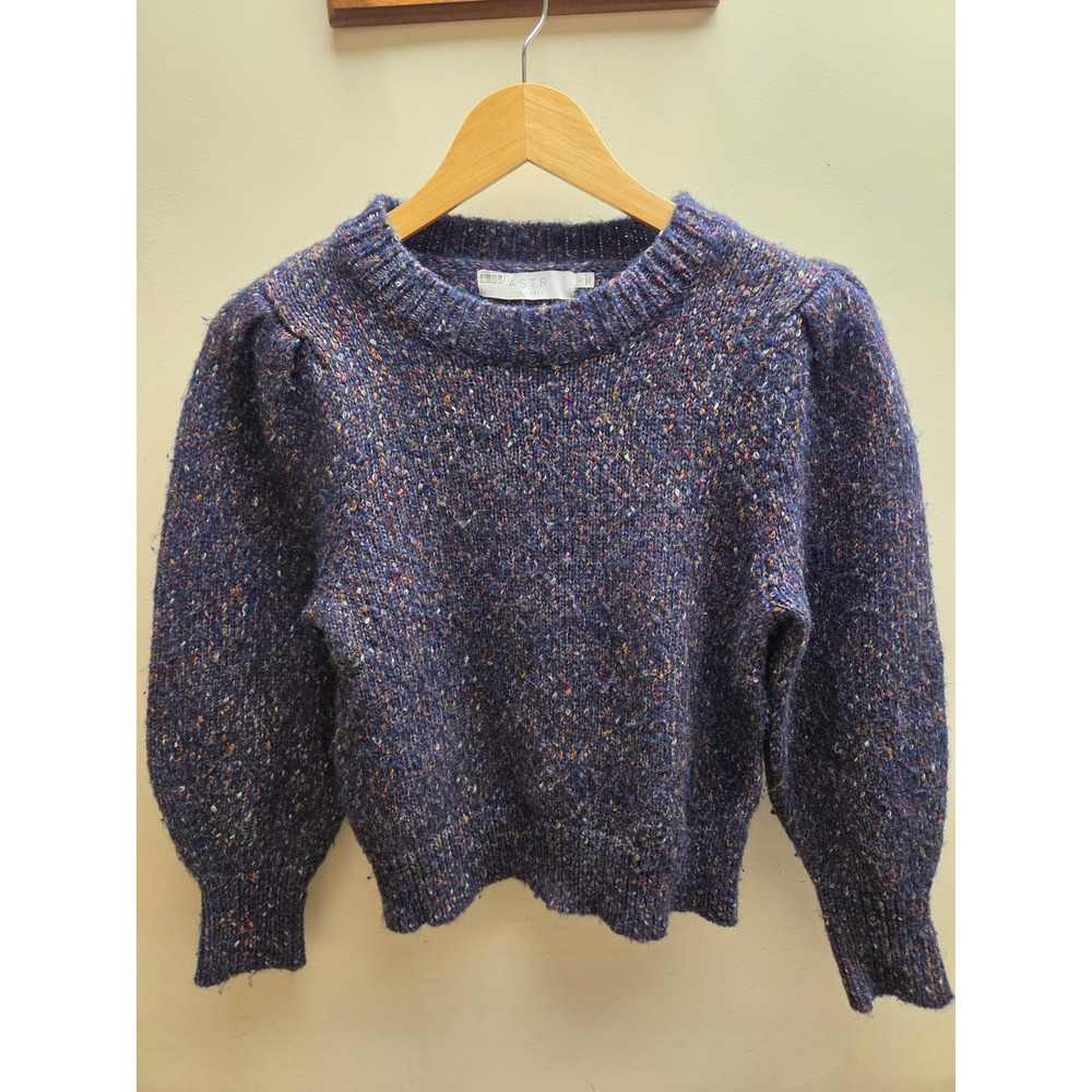 ASTR The Label Blue Confetti Flecked Puff Sleeve Sweater AT15814 Womens Small